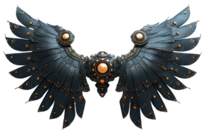 AI generated black robot wings isolated on transparent background, black mechanical bird wings, generative ai png