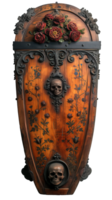 AI generated top view of wooden coffin isolated on transparent background ,vintage wooden coffin png ,generative ai