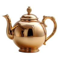 AI generated gold teapot isolated on transparent background ,golden teapot png ,generative ai