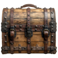 AI generated wooden treasure chest isolated on transparent background ,treasure chest png ,generative ai