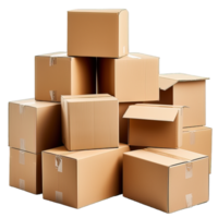 AI generated stack of cardboard boxes isolated on transparent background ,generative ai png