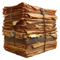 AI generated pile of old paper documents isolated on transparent background ,generative ai png