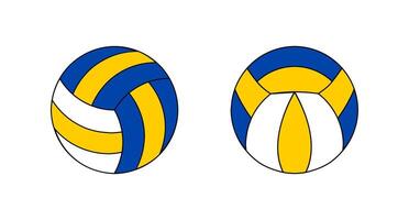 Close up of two volleyball balls, one with a yellow stripe and the other with a blue stripe. Suitable for sports and summer themed designs. vector