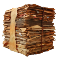 AI generated pile of old paper documents isolated on transparent background ,generative ai png