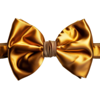 AI generated gold bow tie isolated on transparent background ,gold ribbon png ,generative ai