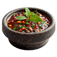 AI generated Indonesian traditional chili sauce dish in a stone bowl isolated on transparent background ,generative ai png