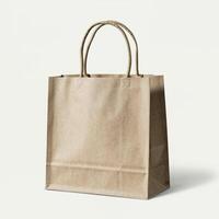 AI generated Blank Empty Brown Paper Bag on White Background for Shopping For Mockup Concept photo