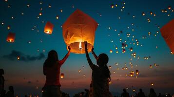 AI generated Hands Lift a Lantern into the Dusk Sky photo