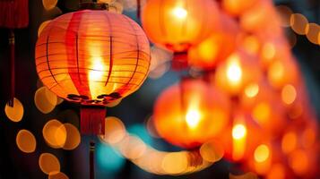 AI generated Soft Glow of Red Lanterns in a Festive Evening photo