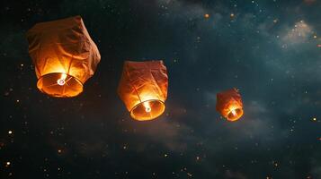 AI generated Sky Lanterns Floating in a Starry Night photo