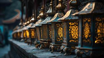 AI generated Row of Traditional Lanterns in Dusky Light photo