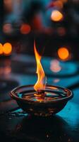 AI generated Captivating Flame of a Diya Against a Blurry Background photo