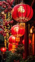 AI generated Red Lanterns Swinging in the New Year photo