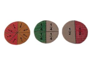 matemáticas enseñando materiales acerca de fracción. circulo papel a espectáculo partes de color separación, blanco antecedentes. concepto, educación. bricolaje arte como enseñando ayuda en matemáticas sujeto. foto