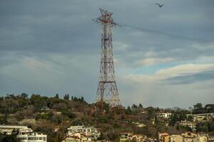 High voltage pole in Istanbul Bosphorus cruise photo