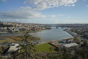 View of Golden Horn seen from Pierre Loti Hill in Eyup district in Istanbul, Turkey. photo