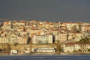 View of Golden Horn at sunset from Balat district in Istanbul, Turkey. photo