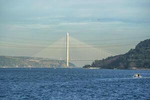 Yavuz Sultan Selim bridge in front of black sea view from Istanbul Bosphorus cruise photo