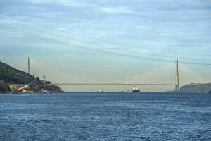 Yavuz Sultan Selim bridge in front of black sea view from Istanbul Bosphorus cruise photo