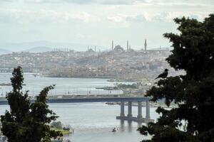 View of Golden Horn seen from Pierre Loti Hill in Eyup district in Istanbul, Turkey. photo