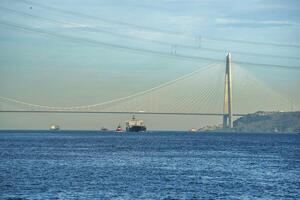 Yavuz Sultan Selim bridge in front of black sea view from Istanbul Bosphorus cruise photo