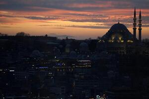 istanbul aerial cityscape at sunset from galata tower Suleymaniye Mosque photo