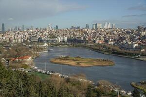 View of Golden Horn seen from Pierre Loti Hill in Eyup district in Istanbul, Turkey. photo