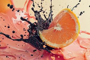 ai generado levitando salpicaduras de color de el año 2024 - Fruta de pastel color líquido pintar, color explosión concepto. hiperreal fotografía casi jugoso o líquido en textura foto