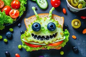 AI generated Alien shape sandwich funny food photo