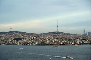 Estanbul aéreo paisaje urbano a puesta de sol desde galata torre comunicación torre foto