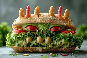 AI generated Alien shape sandwich funny food photo