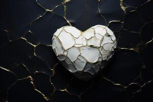 AI generated White heart with gold cracks on black with background. Generative AI photo