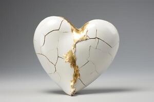 AI generated White and gold heart in cracks on light background. Generative AI photo