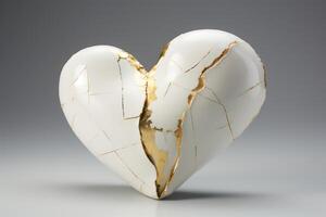 AI generated White heart with golden cracks and lines. Generative AI photo