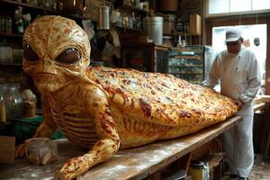 AI generated Alien shape made pizza Illustration photo