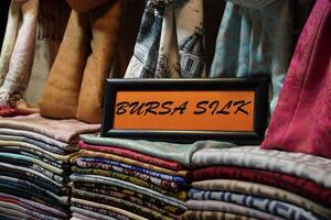 birsa silk fabric at istanbul bazar showcasing the rich and colourful tapestry of Turkish culture and clothing photo