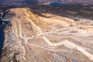 aéreo ver de degradado paisaje. destruido tierra. ver desde arriba. industrial sitio foto