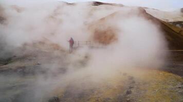 Steam over volcanic landscape. Hot spring in Kerlingarfjoll geotermal area, Iceland. video