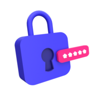 Unique blue block locked padlock password 3D rendering icon illustration simple.Realistic illustration. png