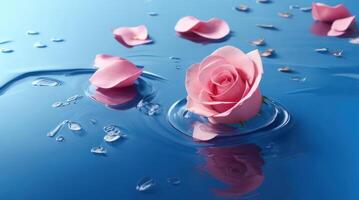 AI generated Songkran, Thai New Year, rose petals, pink roses on the water, water splashes photo