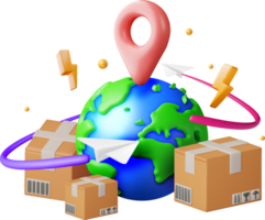 3D Cardboard Boxes Flying Around The World png