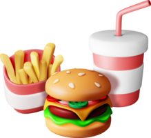 3D Cup of Cola with Fries and Cheeseburger png