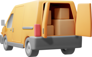 3D Delivery Van full of Cardboard Boxes png