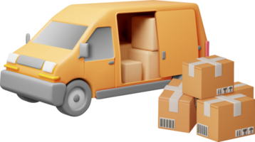 3D Delivery Van full of Cardboard Boxes png