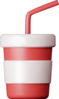 3d realistisk röd disponibel kopp med sugrör png