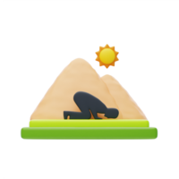 3d illustration of muslim man who is prostrate during prayer. Muslim prayer 3d icon png