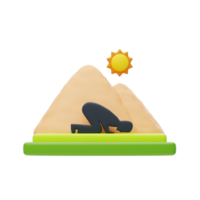 3d illustration de musulman homme qui est prostré pendant prière. musulman prière 3d icône png