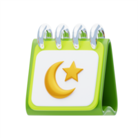 islámico calendario 3d icono. islámico calendario 3d icono con creciente Luna y estrella png
