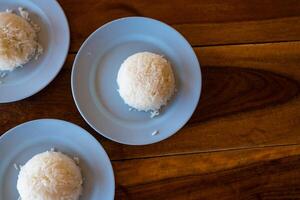 Thai Jasmine rice on plate in restaurant. photo