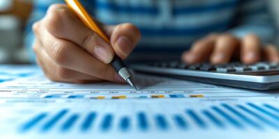 AI generated Person Using Calculator and Pen for Financial Calculation photo